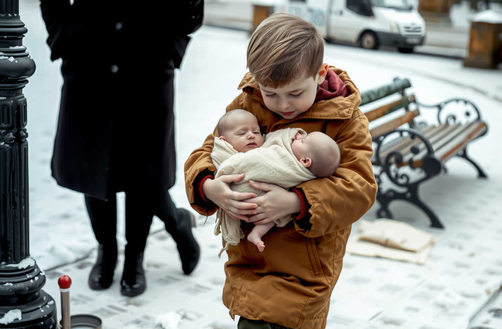 A wealthy tycoon stops his car in the snow; the rag‑tag child’s bundle left him shivering…
